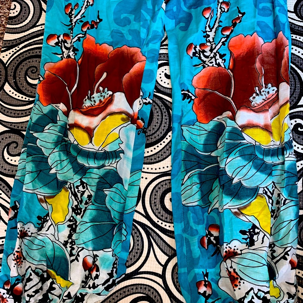 Canvas lounge bird/flower print pants